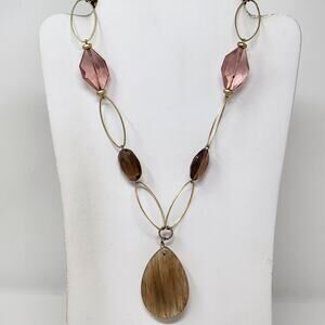 Lia Sophia Gold Tone Chunky Link Glass Bead Necklace Pink Purple Tan Adjustable